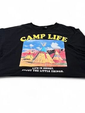 Camp Life Black crop top Graphic Tee - 'Camp Life' Printed Top
